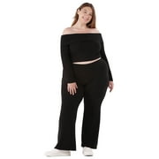 No Boundaries Off-The-Shoulder Top \u0026 Straight-Leg Pants Set, 2-Piece, Women's and Women’s Plus